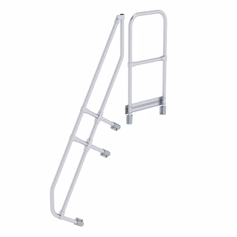 Scala con piattaforma 60° secondo corrimano per 6 gradini inclinazione 60°