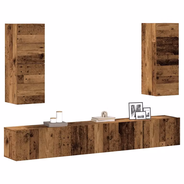 Set Mobile TV vidaXL 4 pezzi in legno antico marrone per soggiorno montato a parete