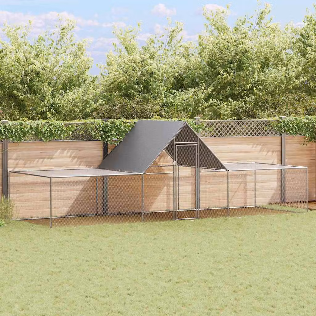 Pollaio vidaXL in acciaio zincato grigio L/P/H: 6 x 2 x 2 m