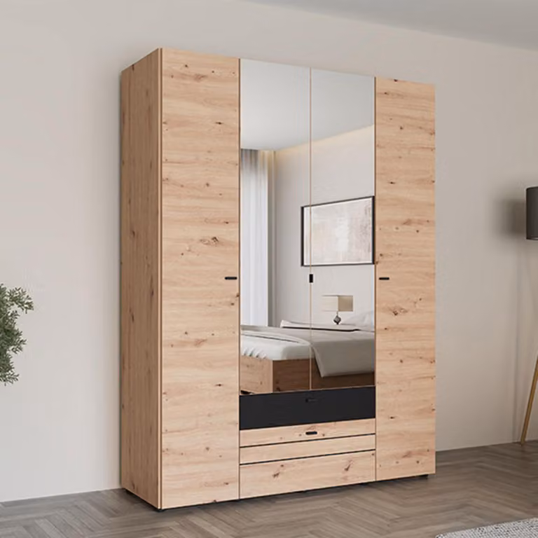 Watamu - Guardaroba Grande, 155x208h cm Marrone Rovere Nodi, 7 Ripiani