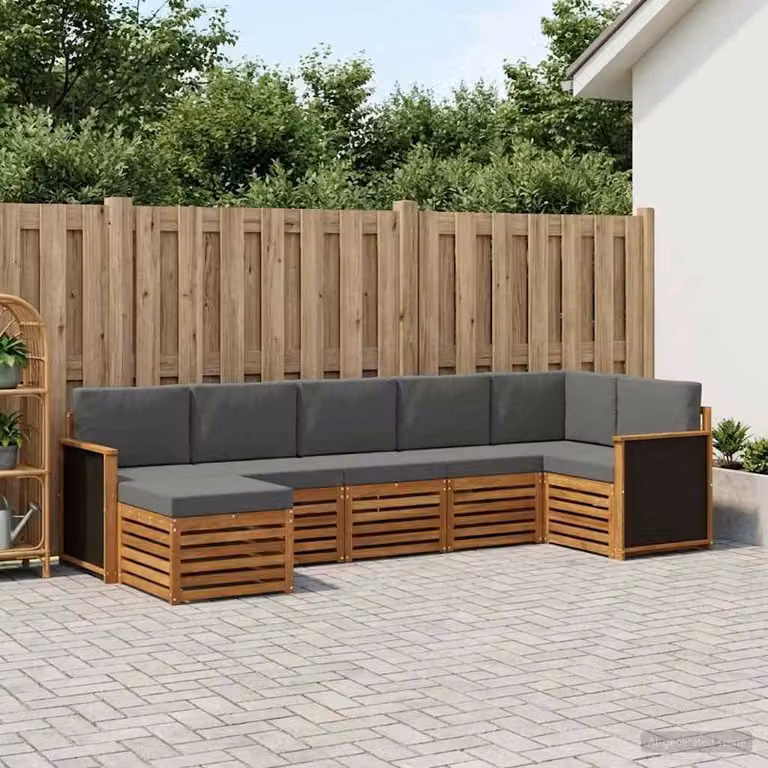 Set di divani da esterno vidaXL 6 pezzi in legno di acacia con cuscini, design moderno a L, colori beige e antracite