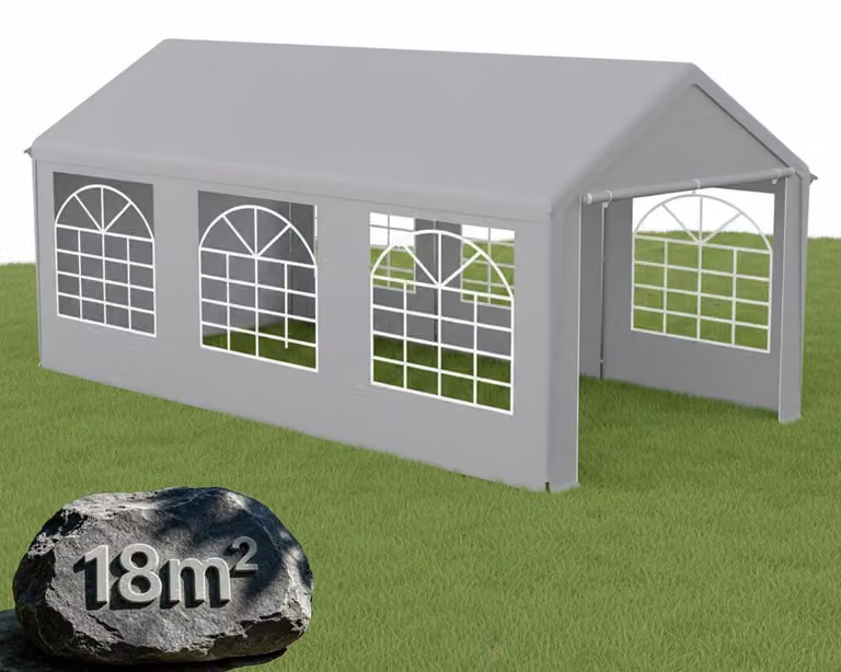 Tenda da festa 3x6 metri, grigia, impermeabile, con pareti laterali, struttura in acciaio, protezione UV
