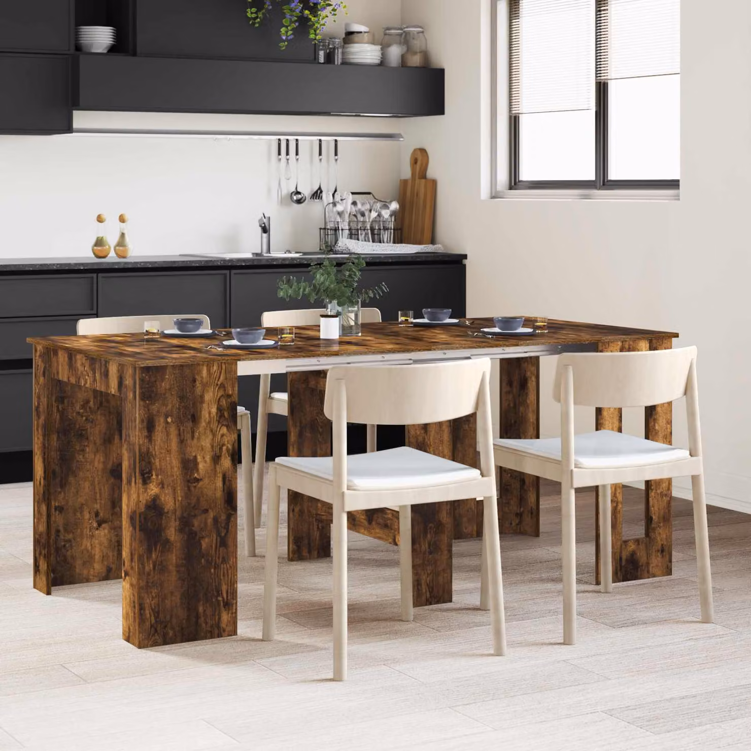 vidaXL Tavolo da Pranzo Rettangolare Moderno in Legno Ingegnerizzato Marrone, Estensibile, L/P/H: 180 x 85 x 75 cm