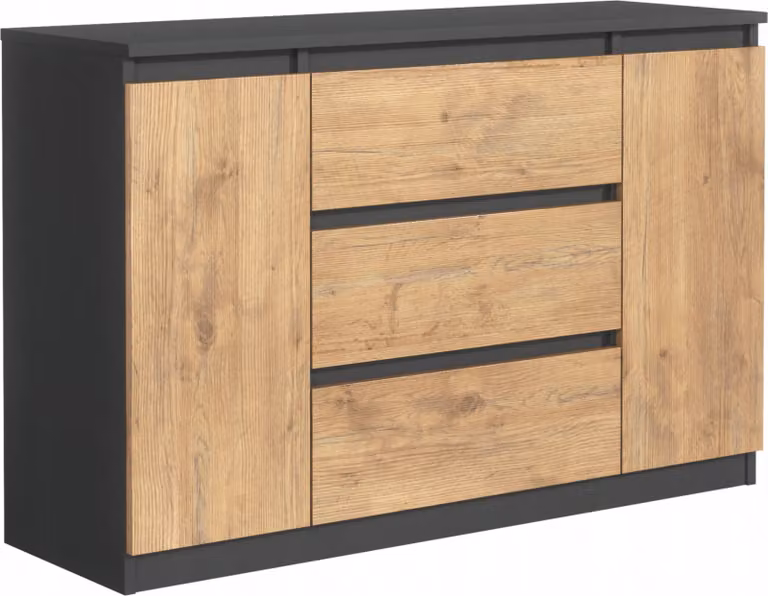Cassettiera, antracite, rovere Lancelot, 120 x 78 x 39 cm, 2 ante, 3 cassetti