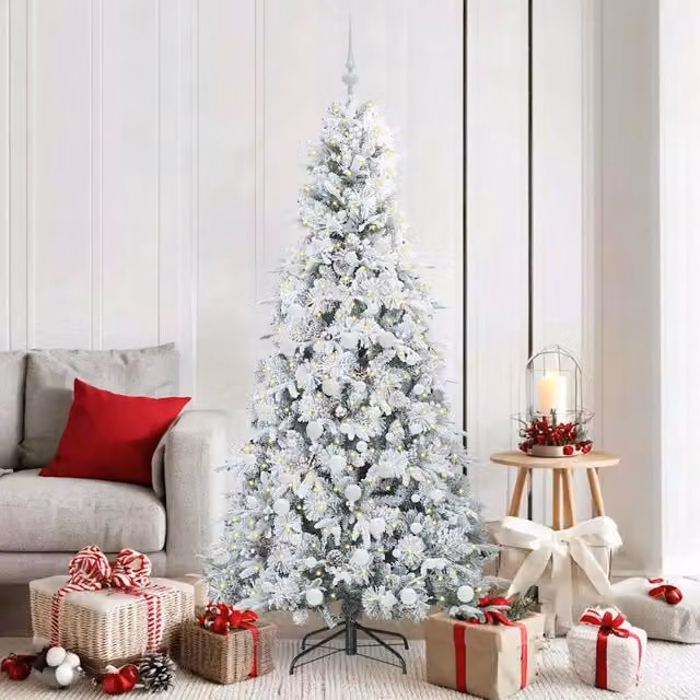 Albero di Natale Artificiale Moderno vidaXL Bianco con Luci LED Warm White e Rami Pieghevoli in PVC e Plastica, Altezza: 180 cm