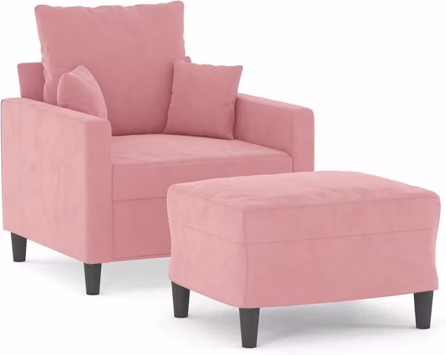 Poltrona Relax con Poggiapiedi in Velluto Rosa con Braccioli e Design Moderno