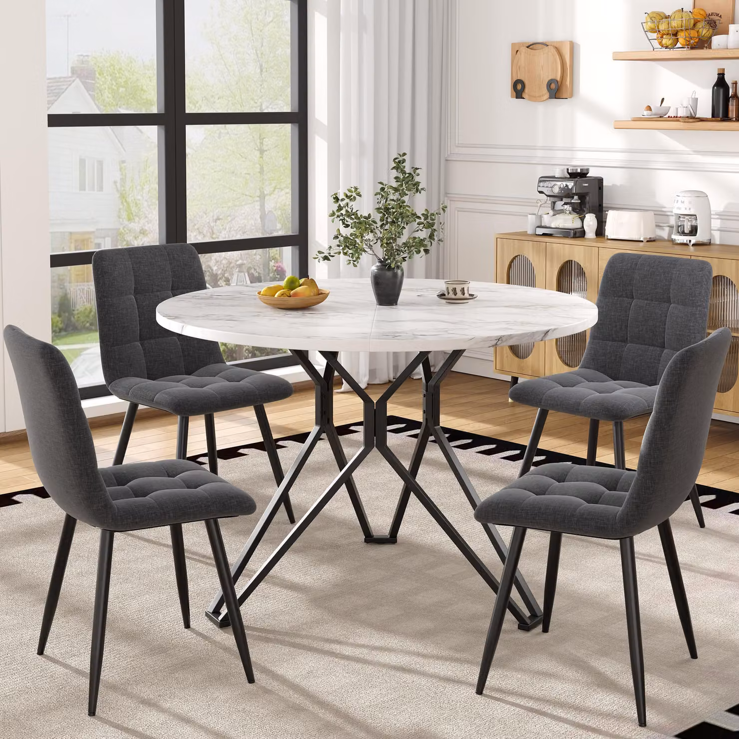 set di tavoli da pranzo da 5 pezzi, rotondo 100 cm, nero/grigio, effetto marmo