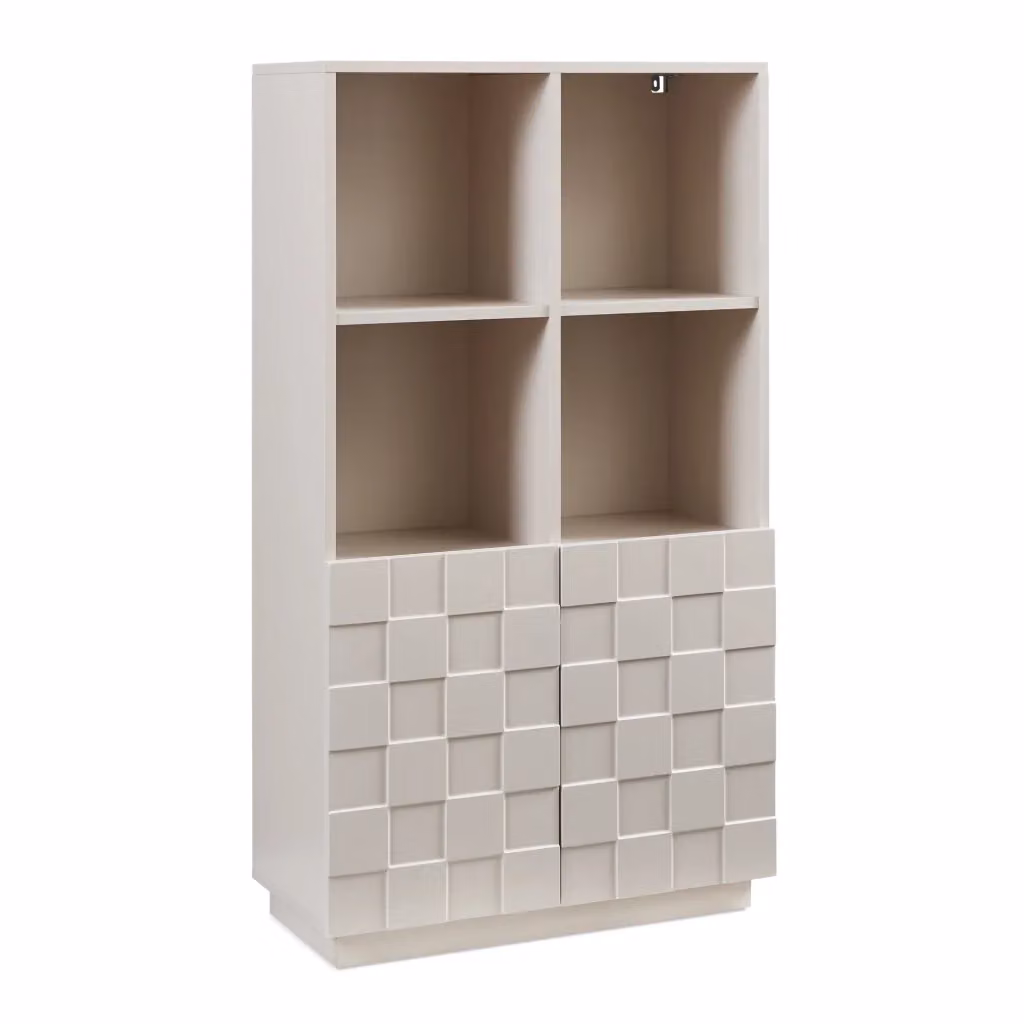 Armadio Comò Bopibobro en.casa con 2 Ante, 4 Ripiani Aperti e 4 Vani Chiusi, Beige, L: 118 cm, P: 64 cm, H: 30 cm – 2