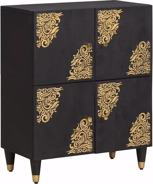 Credenza moderna vidaXL in legno di mango massello nero e oro L/P/H: 60 x 33 x 75 cm
