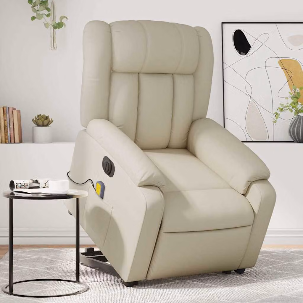 Poltrona Alzapersona Elettrica Reclinabile vidaXL in Similpelle Beige con Braccioli