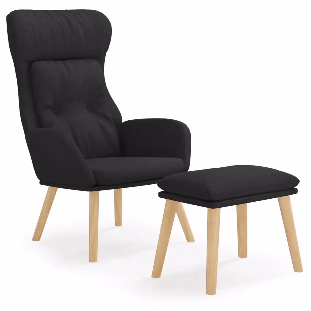 Poltrona Relax con Poggiapiedi vidaXL in Tessuto Nero con Struttura in Metallo e Legno – 2