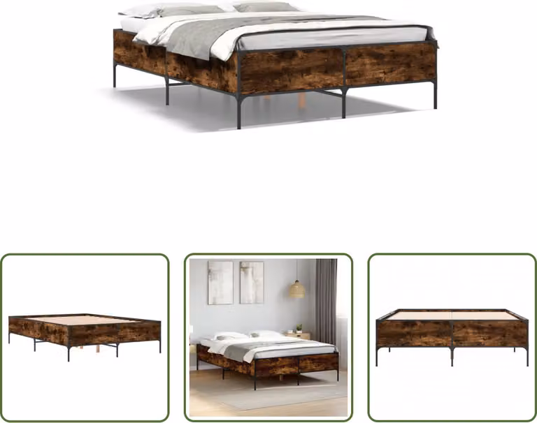 The Living Store Struttura letto in rovere fumé 140x200 cm Materiale a base di legno e metallo