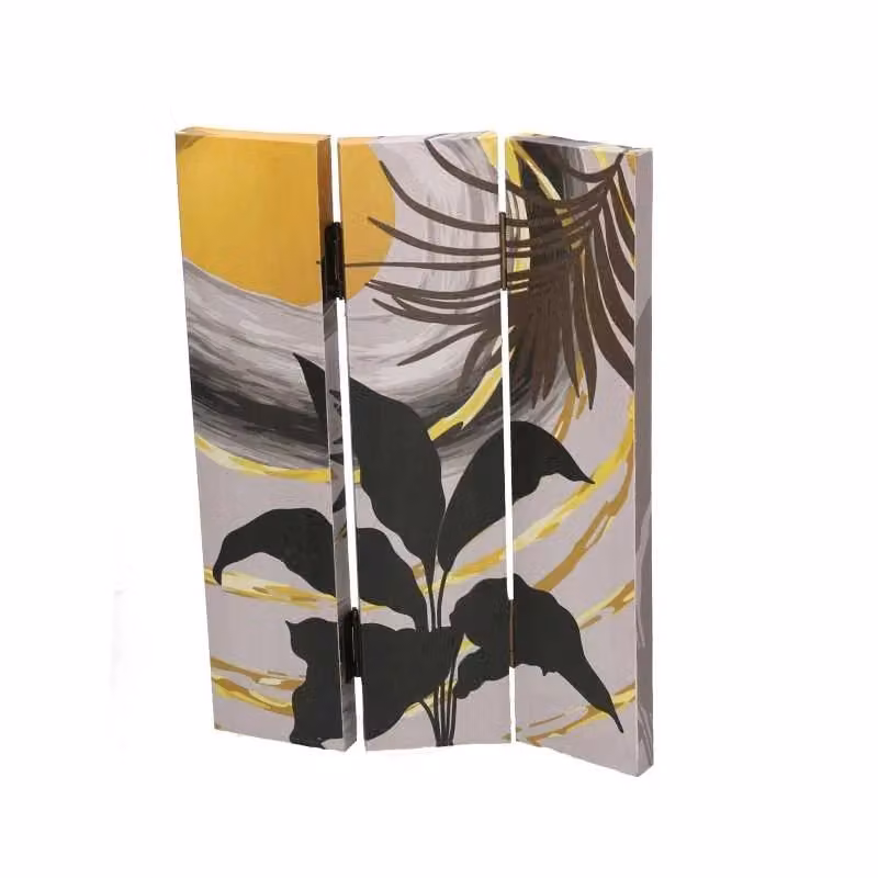 Paravento VACCHETTI a 3 ante con stampa floreale grigio e oro, design moderno in legno, L: 120,6 cm, P: 2,5 cm, H: 180 cm – 2