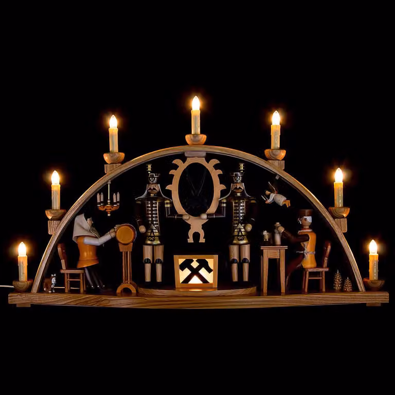 Decorazione per finestra arco per candele Erzgebirge motivo illuminazione elettrica naturale lunghezza 66 cm NUOVO
