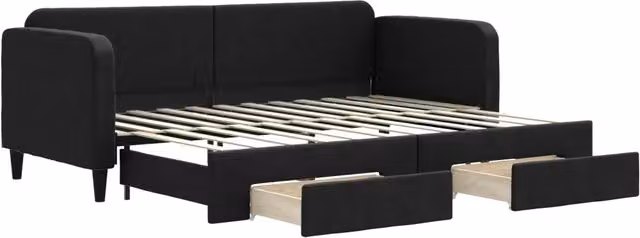 Divano letto | Sof¨¤ letto | Letto singolo Estraibile con Cassetti Nero 80x200 cm in Tessuto