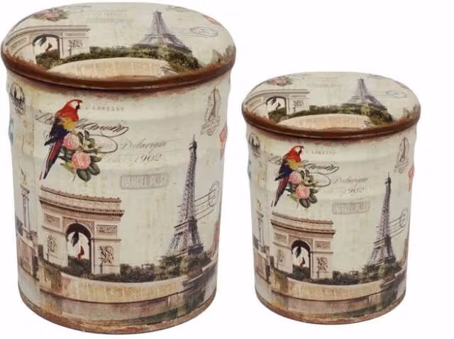 Set 2 Pouf Contenitore Tondo in MDF Parigi