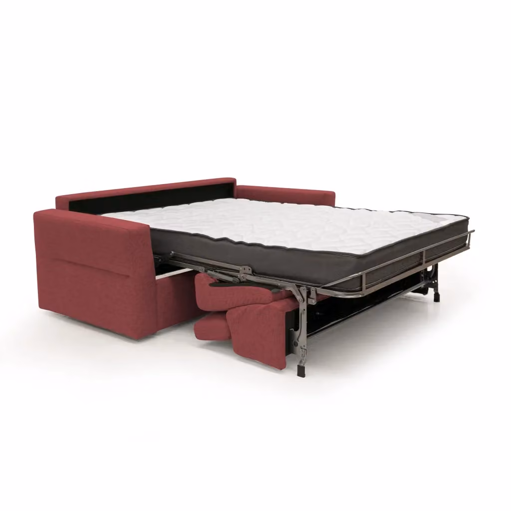 Divano letto Avalon Divani.Store con materasso in schiuma, disponibile in beige o rosso, con funzione letto e contenitore, L/P: 140 x 190 cm, H materasso: 18 cm – 2