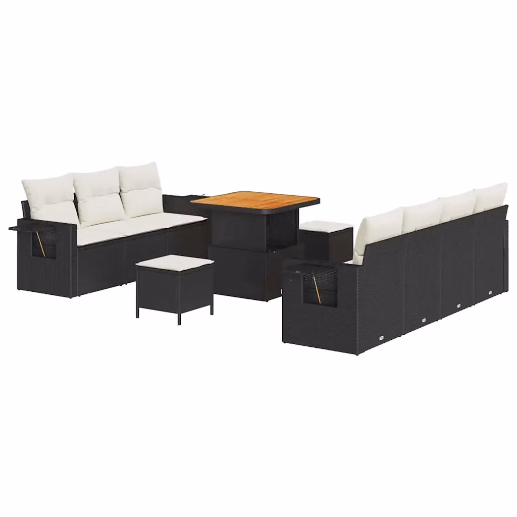 Set Divano da Giardino vidaXL 10 Pezzi Nero con Cuscini e Tavolino in Polyrattan e Acciaio – 2
