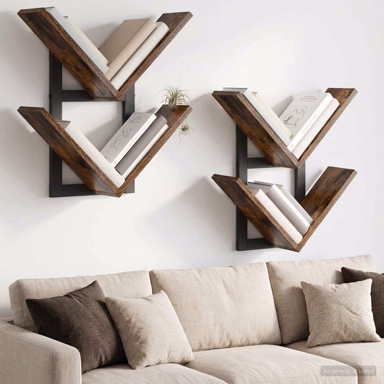 Set di 2 mensole a muro flottanti vidaXL in stile moderno, colore marrone, L 43 cm x P 15 cm x H 47 cm