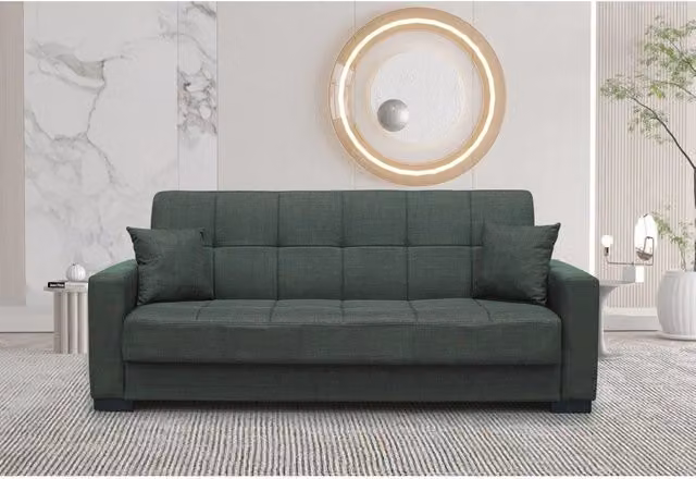 Divano 3 posti funzione letto contenitore NewMalpensa in tessuto verde oliva 225x88x94h