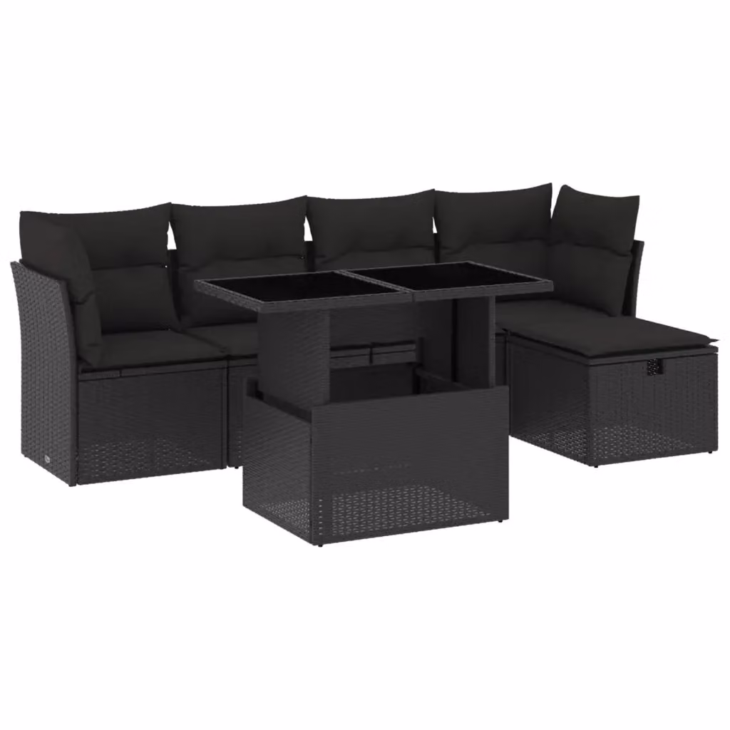 vidaXL Set Divano da Giardino 6 pz in Polyrattan Nero con Cuscini e Tavolino da Esterno – 2