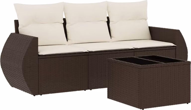 Set Divano da Giardino 4 pz con Cuscini Marrone in Polyrattan