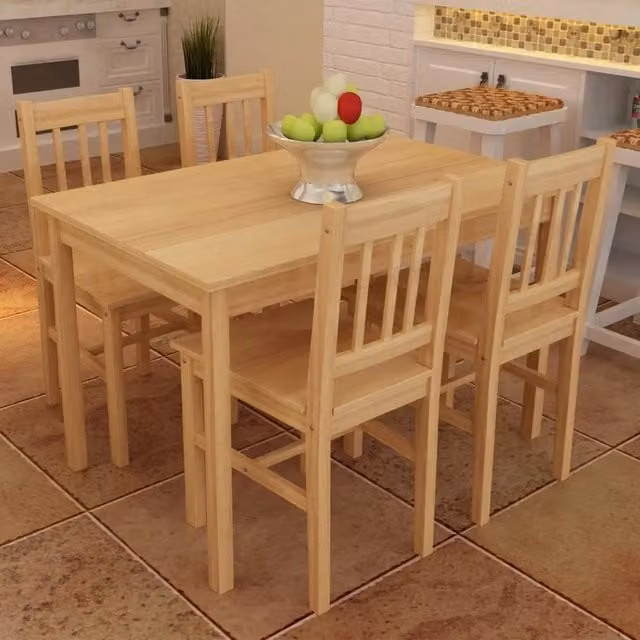 Set da pranzo vidaXL composto da tavolo rettangolare e 4 sedie in legno di pino color marrone e beige L/P/H: 170 x 108 x 73 cm