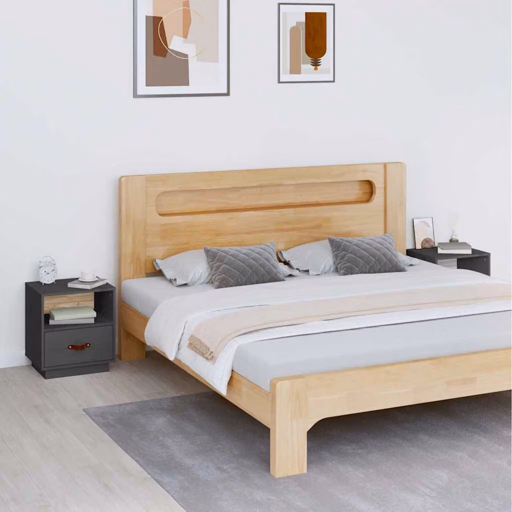 Set di 2 comodini vidaXL in legno massello di pino grigi L: 40 cm, P: 34 cm, H: 45 cm
