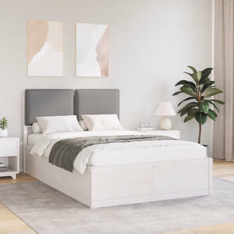 Letto con testiera rivestita vidaXL in legno di pino e tessuto grigio L/P/H: 120 x 200 x 93 cm