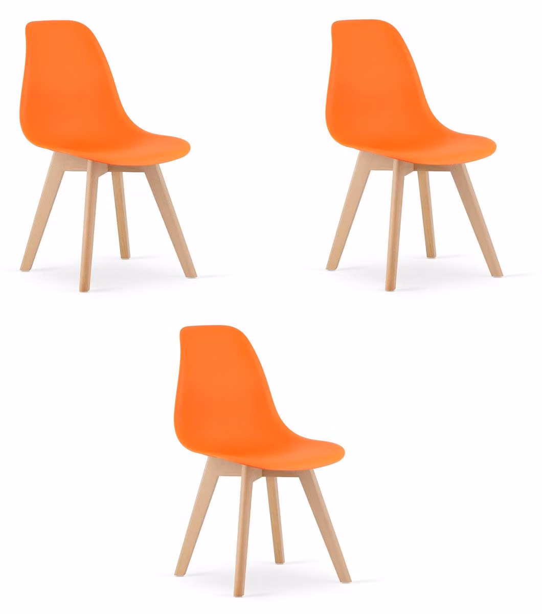 Set di 3 sedie Kito arancioni con gambe in faggio