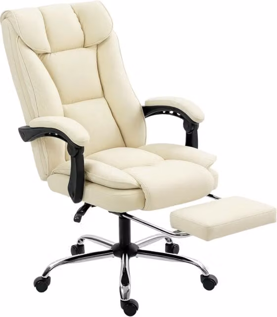Sedia da ufficio ergonomica reclinabile Minimal beige con poggiapiedi e poggiatesta in ecopelle