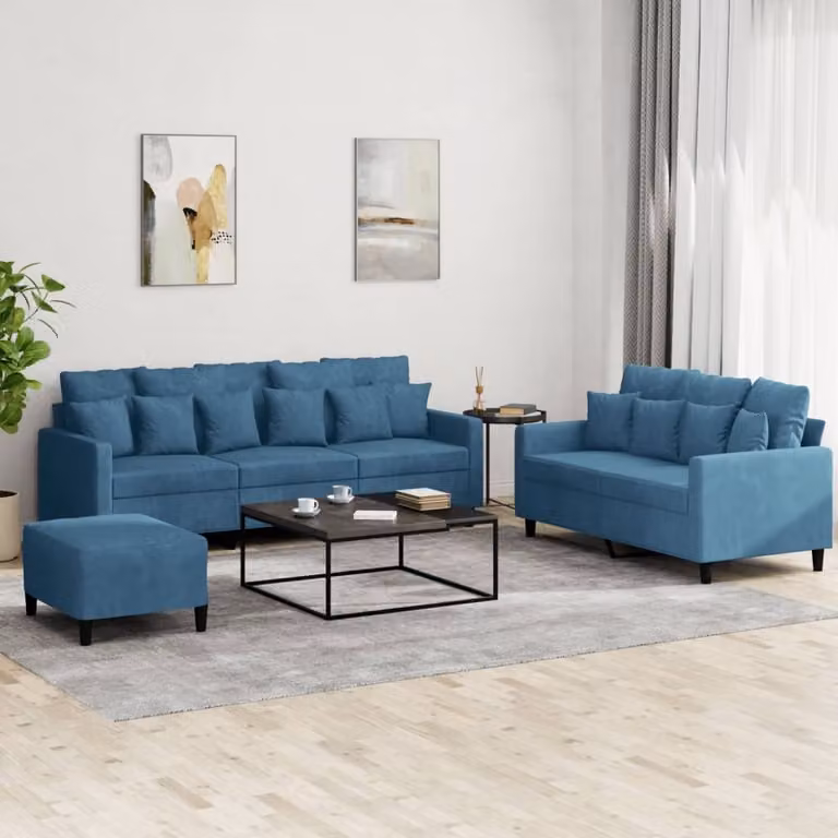 Maison Exclusive - Set divano a 3 pezzi con cuscini in velluto blu