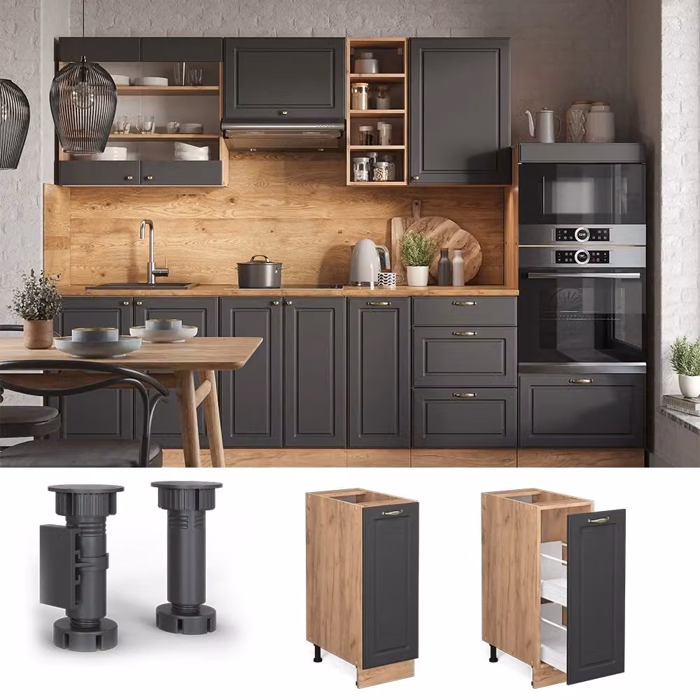 Armadio dispensa alto per cucina Fame-Line Vicco, Antracite e Rovere dorato, L: 30 cm – 2