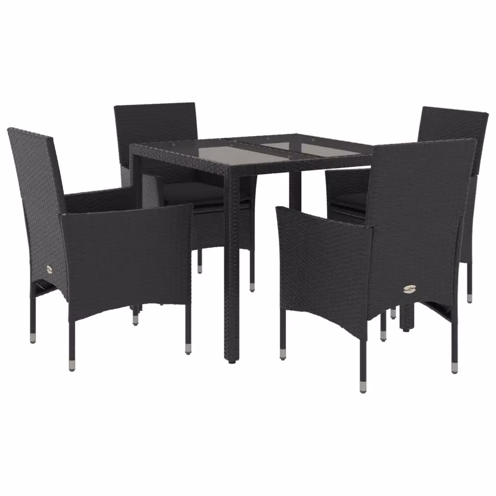 Set da pranzo da giardino vidaXL in polyrattan e vetro nero con 5 pezzi e cuscini – 2