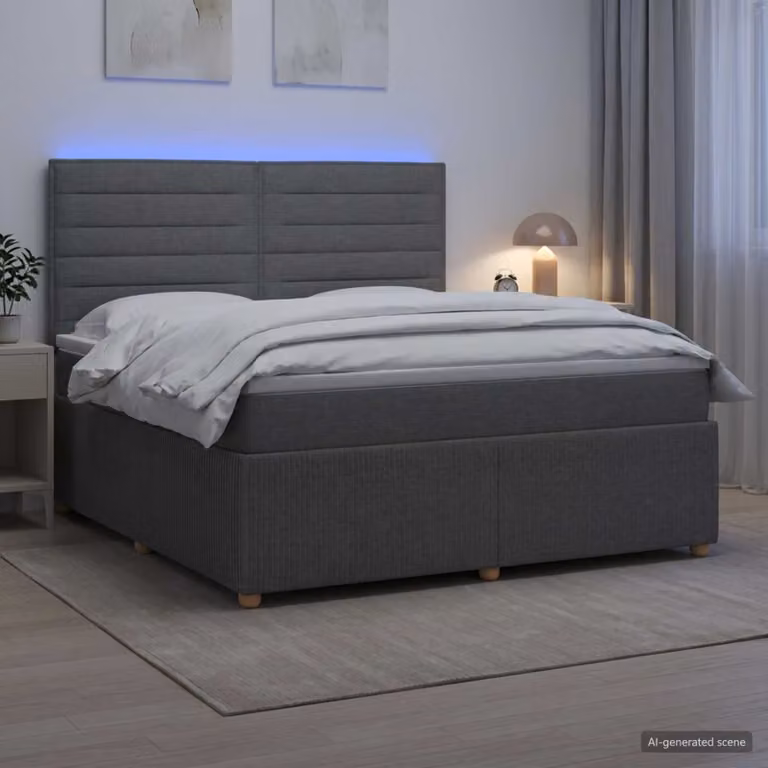 Letto Box Spring vidaXL con Materasso Ibrido e Illuminazione LED sotto il letto, Grigio e Bianco, L/P: 180 x 200 cm