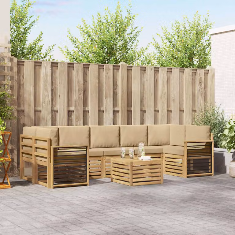 Set di divani ad angolo vidaXL in legno di acacia massello con cuscini beige per giardino e terrazzo