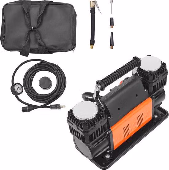 Pompa ad aria potente da 10,6 CFM, con sistema elettronico di controllo del flusso, che si gonfia in soli 30 secondi. Pompa per pneumatici ad aria manuale, a due cilindri, da 12 V e 150 PSI, ideale per veicoli fuoristrada, con adattatori per camion, auto,