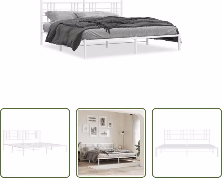 The Living Store Struttura letto con testiera in metallo bianco 183x213 cm