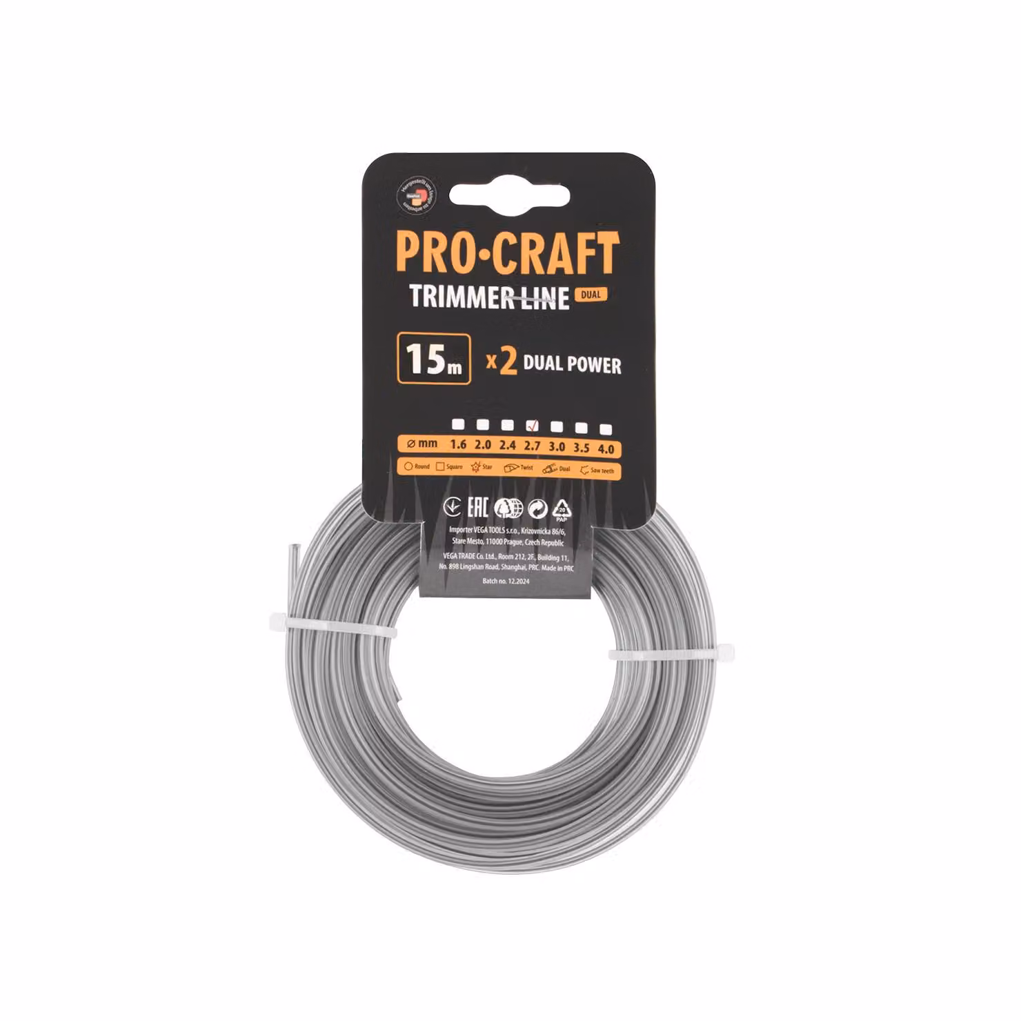 Filo per decespugliatore (rinforzato) (2,7 mm) (15 m), modello PROCRAFT ZI/J-2.7/15