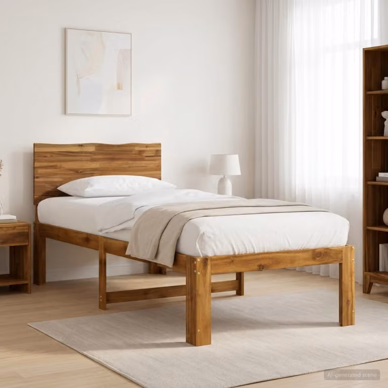 Letto Singolo con Testiera vidaXL ROSTOCK in Legno di Acacia Naturale, Marrone, L/P/H: 90 x 190 x 94 cm