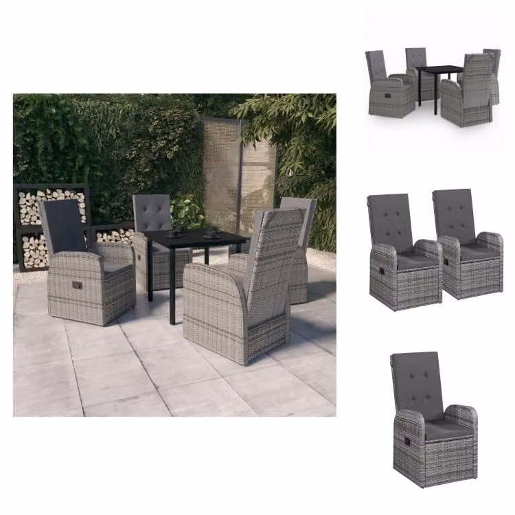 vidaXL Set da pranzo da giardino 5 pezzi con cuscini grigio - Set di mobili da giardino