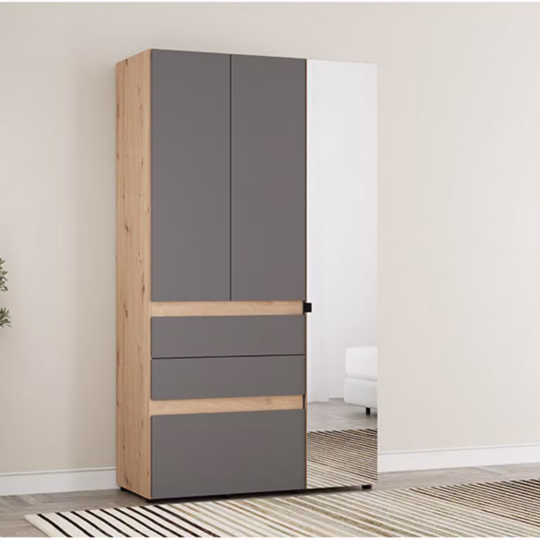 Zuccare - Guardaroba 3 Ante, 117x52 cm Nero Antracite, Appendiabiti