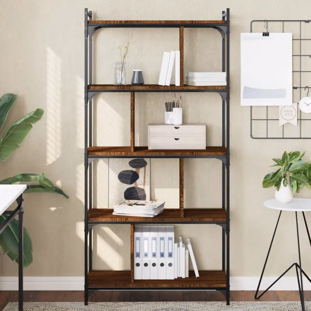 Libreria Industrial vidaXL in Legno e Metallo, 5 Ripiani, Colore Rovere Marrone, L: 76 cm, P: 32 cm, H: 158 cm
