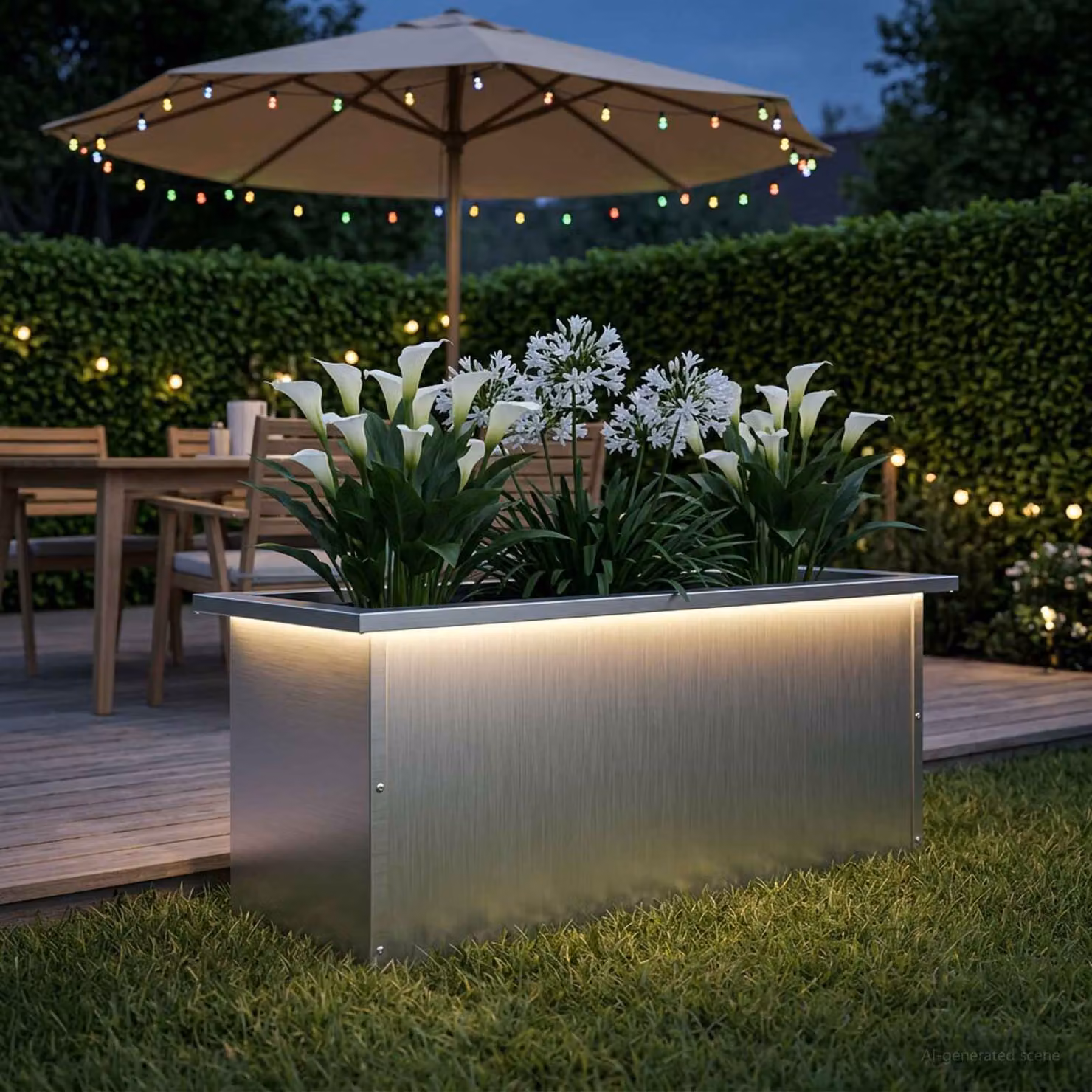 Fioriera da giardino con LED vidaXL in acciaio bianco e argento L: 80 cm, P: 30 cm, H: 30 cm