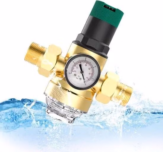 Regolatore di pressione dell'acqua con manometro e filtro dell'acqua - Attacco da 3/4 di pollice - Regolatore di pressione dell'acqua - Manometro - Filtro a filtro - Valvola di sicurezza in ottone