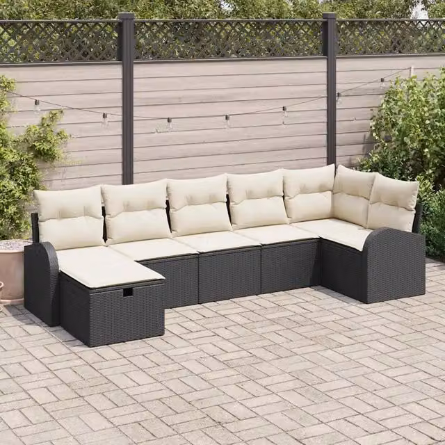 Set di divani 7 pz Nero e Crema polyrattan 3359096