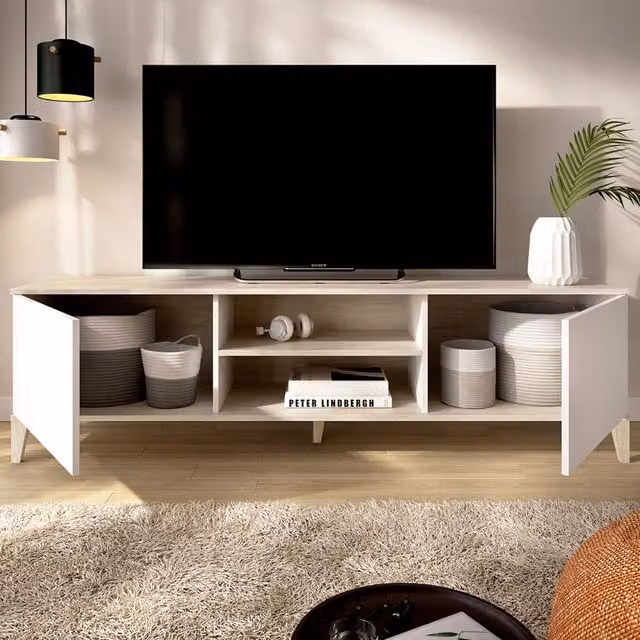 Mobile porta TV DMORA Altus moderno in legno bianco e marrone L/P/H: 150 x 40 x 48 cm – 1