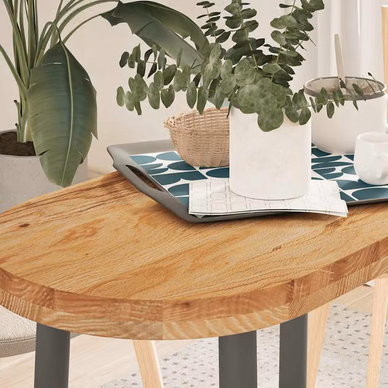 Piano Tavolo Ovale in Rovere Massello vidaXL, Marrone Chiaro, L: 80 cm, P: 40 cm, H: 4 cm