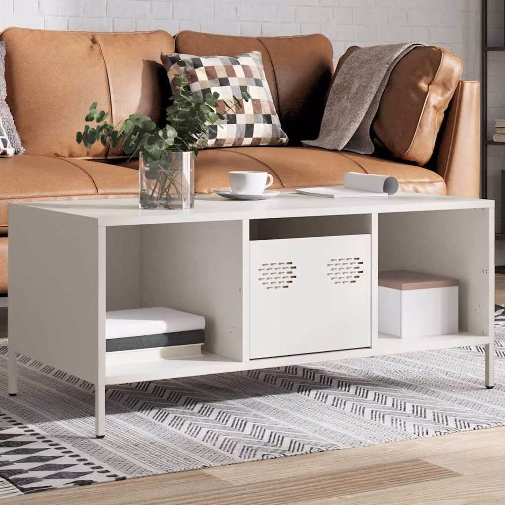 Maison Exclusive - Tavolino bianco 101,5x50x43,5 cm Acciaio laminato a freddo
