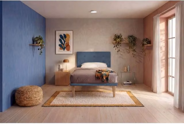 Letto imbottito Piazza e mezzo 120x200 cm Button - Con rete,Microfibra,Blu